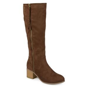 Journee Collection Sanora Boots Womens 10M Brown Faux Suede Block Heel Knee High